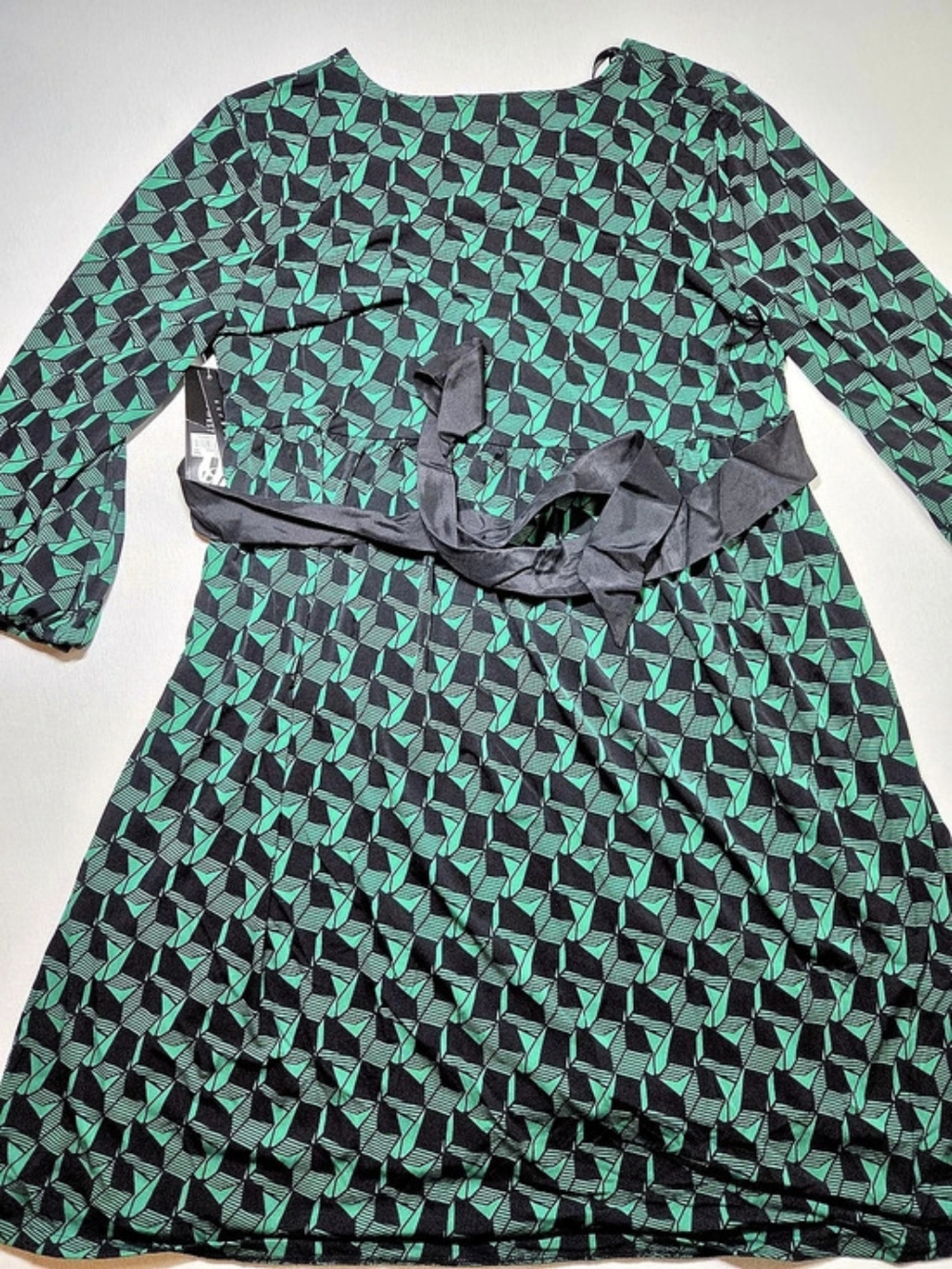 Nine West Geometric Long Sleeve Dress in Green & Black XL NWT